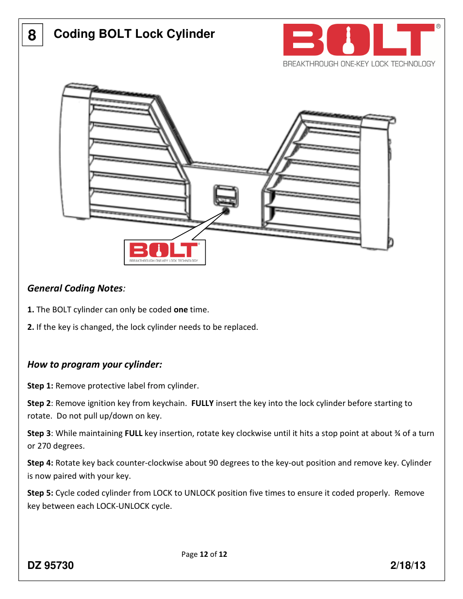 Coding bolt lock cylinder | Dee Zee DZ95730 User Manual | Page 12 / 12