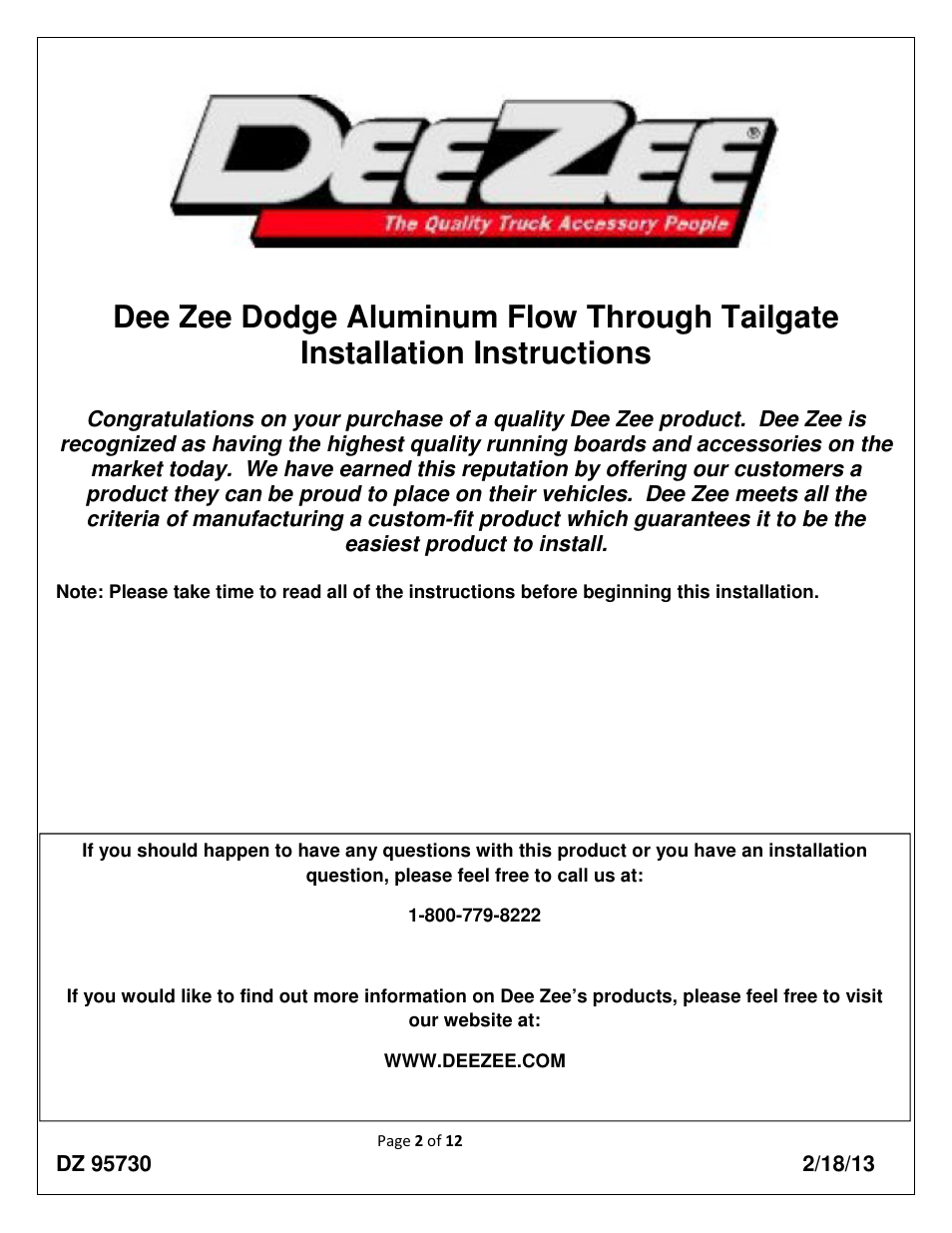 Dee Zee DZ95730 User Manual | Page 2 / 12