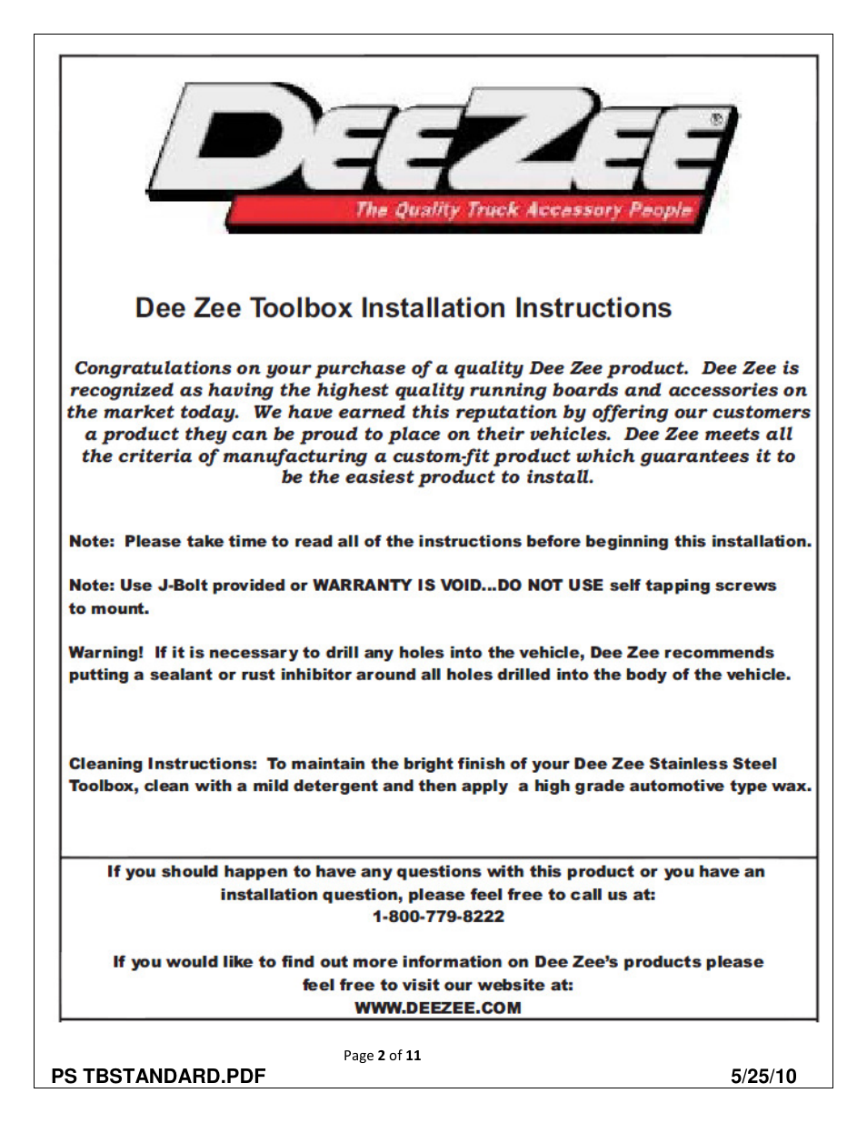 Dee Zee AR8170B User Manual | Page 2 / 13