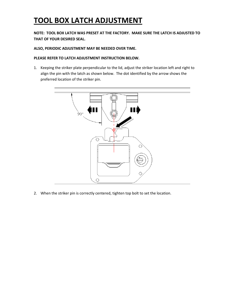 Tool box latch adjustment | Dee Zee AR8170B User Manual | Page 9 / 13