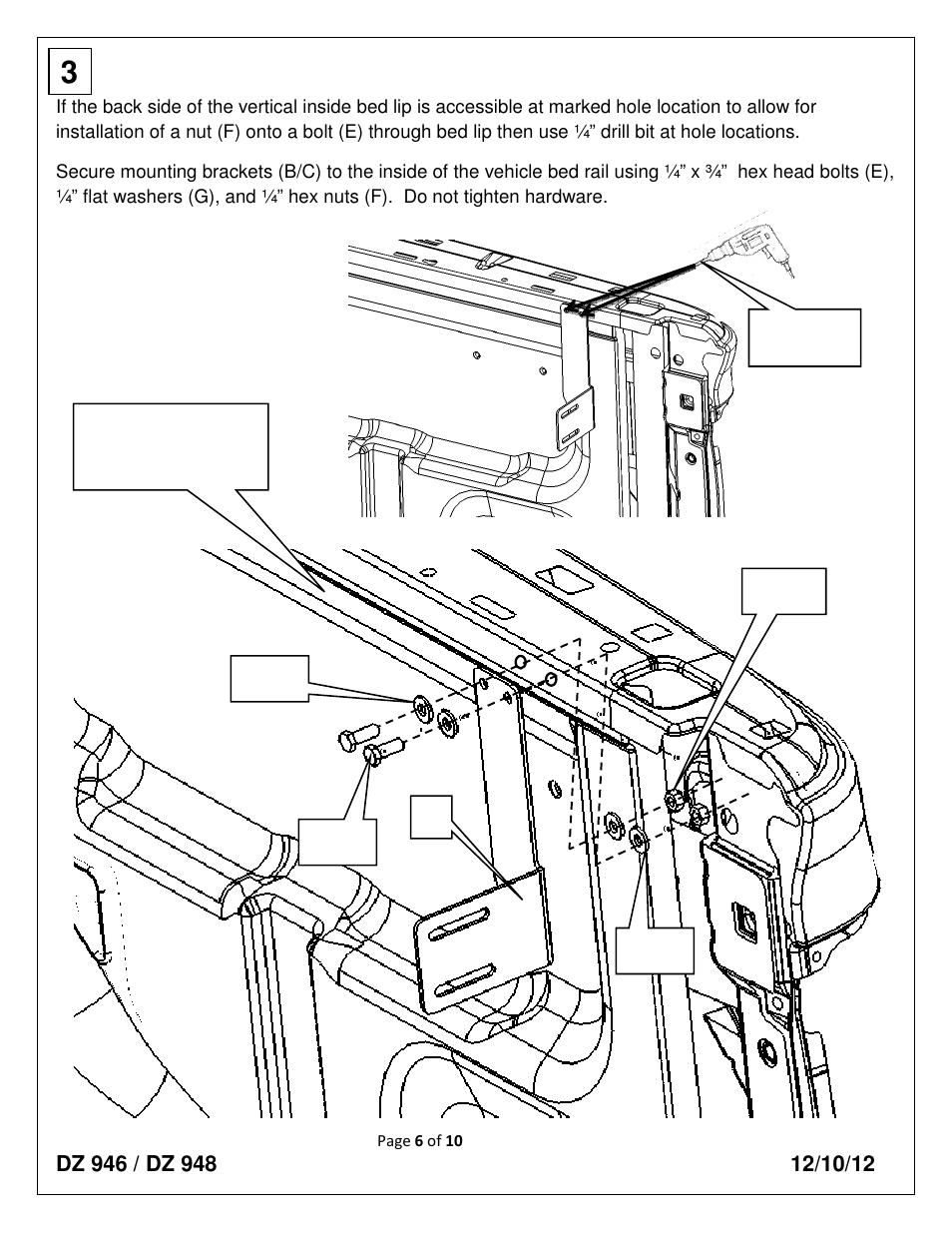 Inside vertical lip of bed | Dee Zee DZ948 User Manual | Page 6 / 10