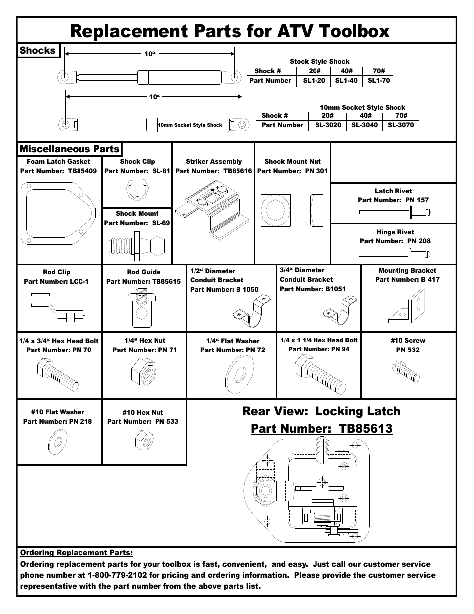 Replacement parts for atv toolbox, Miscellaneous parts, Shocks | Dee Zee AR207B User Manual | Page 6 / 6