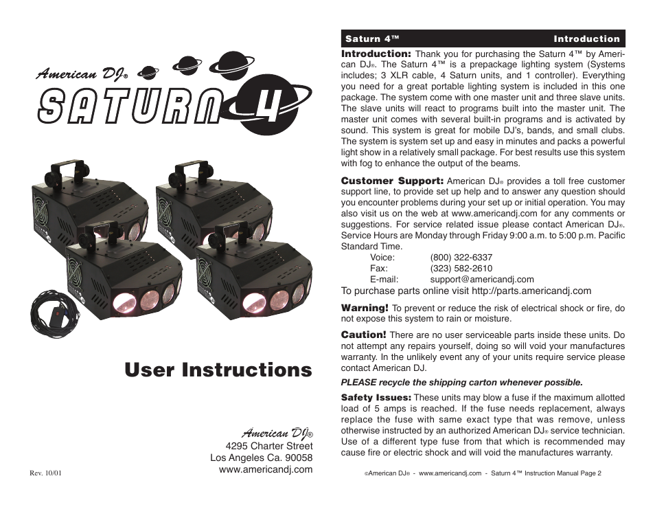 American DJ SATURN 4TM User Manual | 6 pages