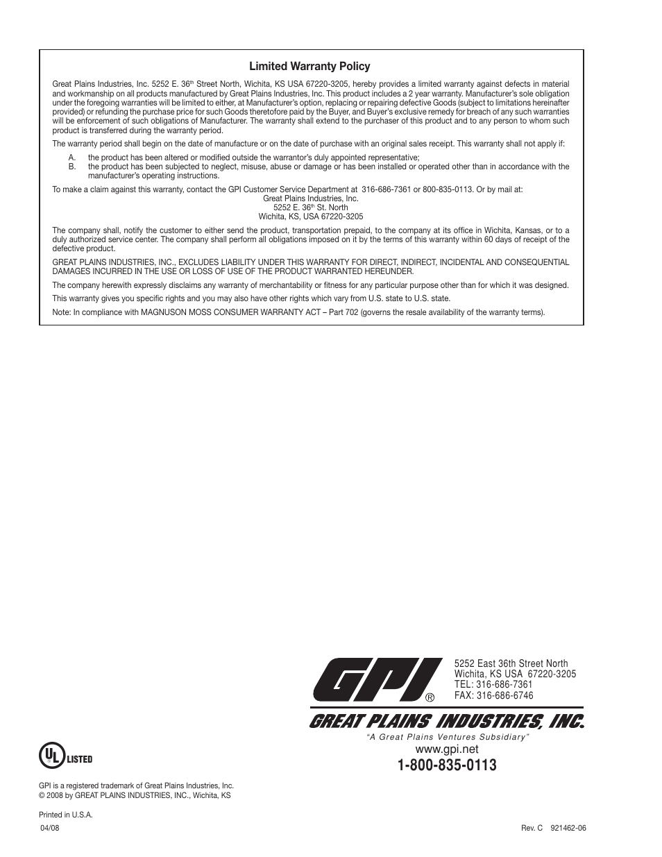 Limited warranty policy | Dee Zee 123000-06 User Manual | Page 4 / 4