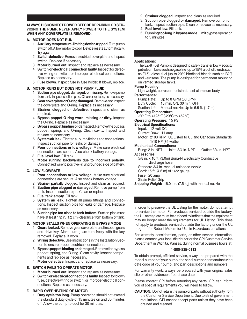 Troubleshooting specifications parts and service | Dee Zee 137100-01 User Manual | Page 3 / 4