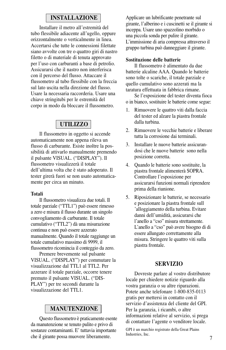 Installazione, Utilizzo, Manutenzione | Servizio | Dee Zee 113255-1 User Manual | Page 7 / 10