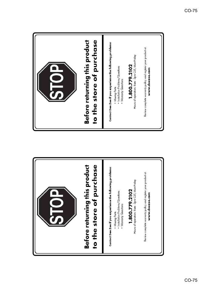Dee Zee CO-75 User Manual | 2 pages