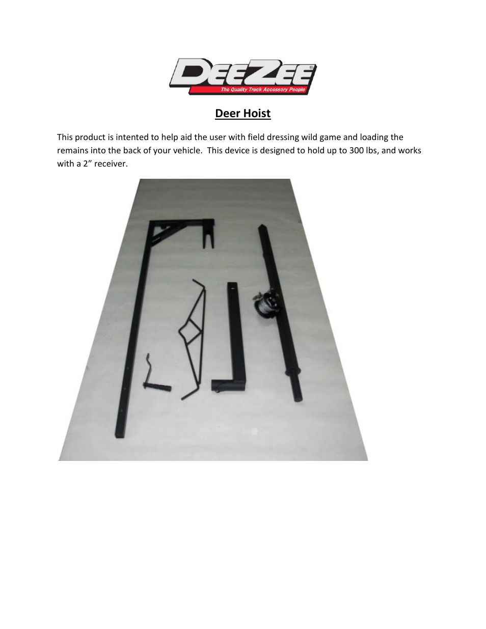 Deer hoist | Dee Zee DZ760088 User Manual | Page 2 / 8