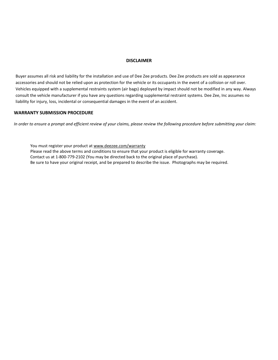 Dee Zee DZ760088 User Manual | Page 8 / 8