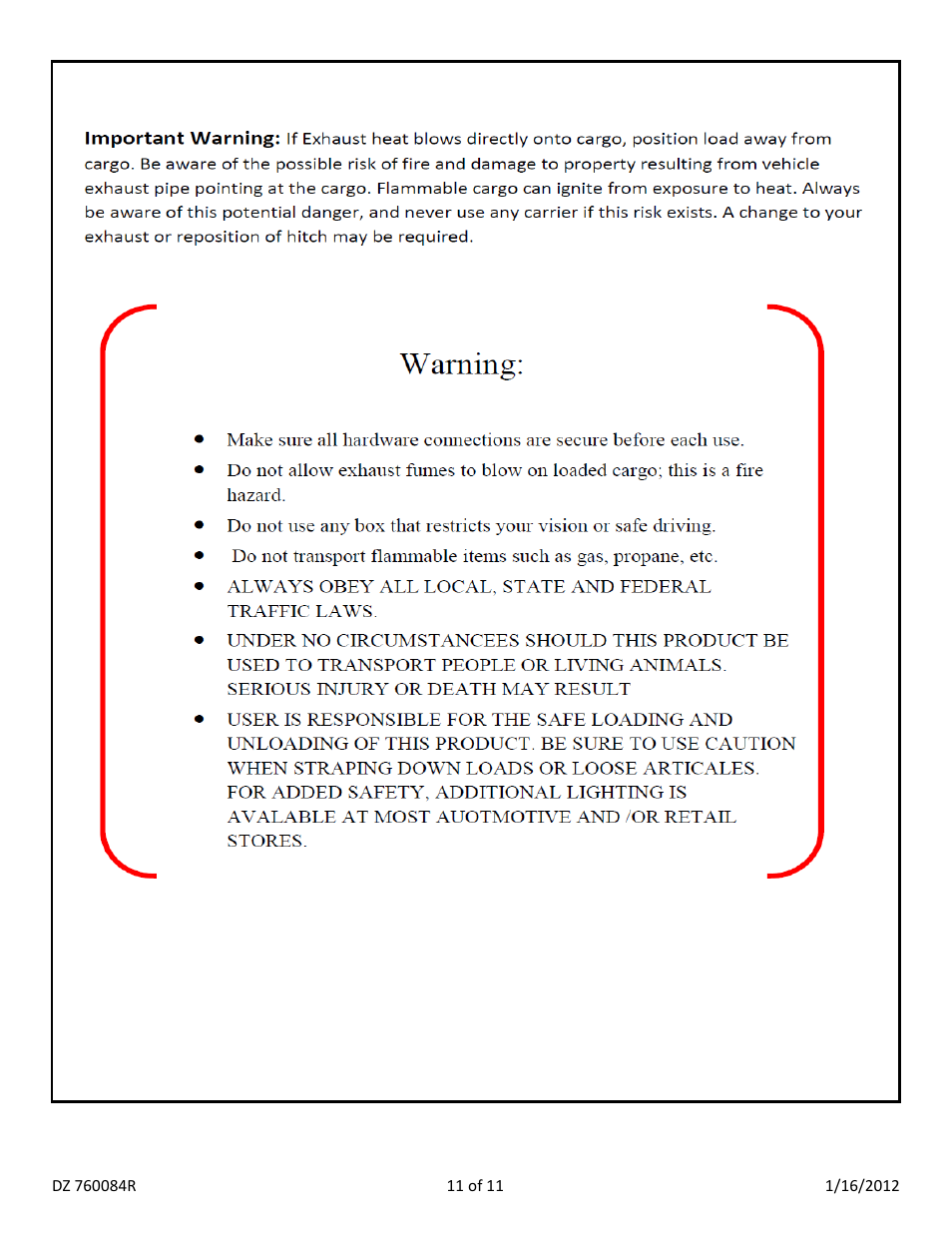 Dee Zee DZ760091 User Manual | Page 11 / 11