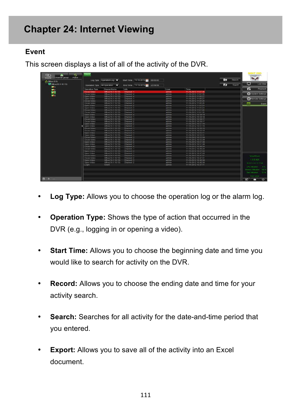 Chapter 24: internet viewing | Night Owl PE-DVR4 user manual User Manual | Page 111 / 124