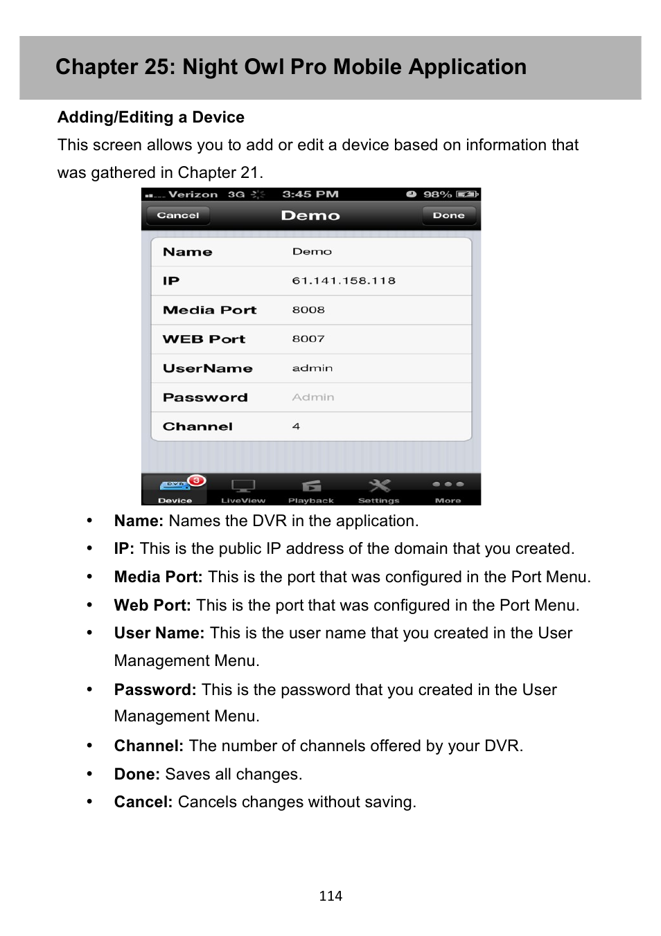 Chapter 25: night owl pro mobile application | Night Owl PE-DVR4 user manual User Manual | Page 114 / 124