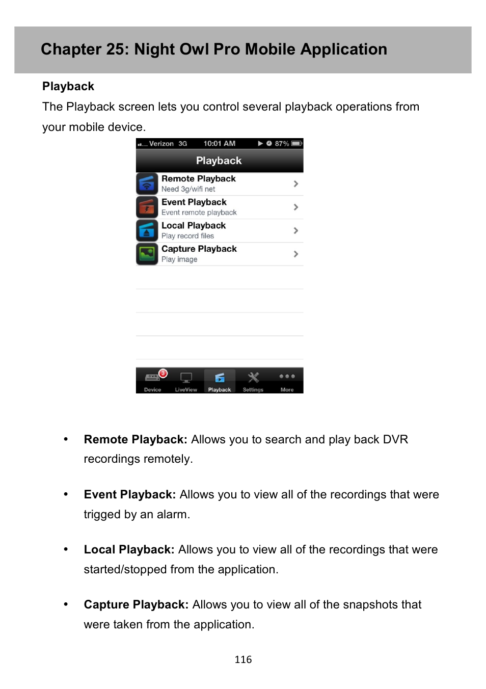 Chapter 25: night owl pro mobile application | Night Owl PE-DVR4 user manual User Manual | Page 116 / 124
