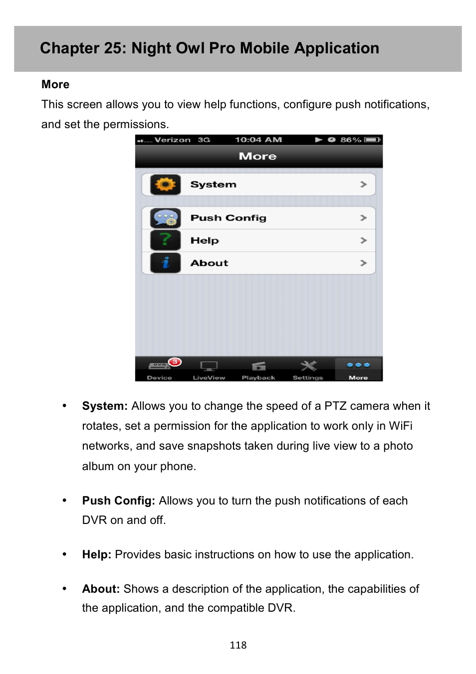 Chapter 25: night owl pro mobile application | Night Owl PE-DVR4 user manual User Manual | Page 118 / 124