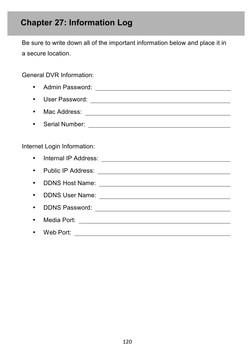 Chapter 27: information log | Night Owl PE-DVR4 user manual User Manual | Page 120 / 124