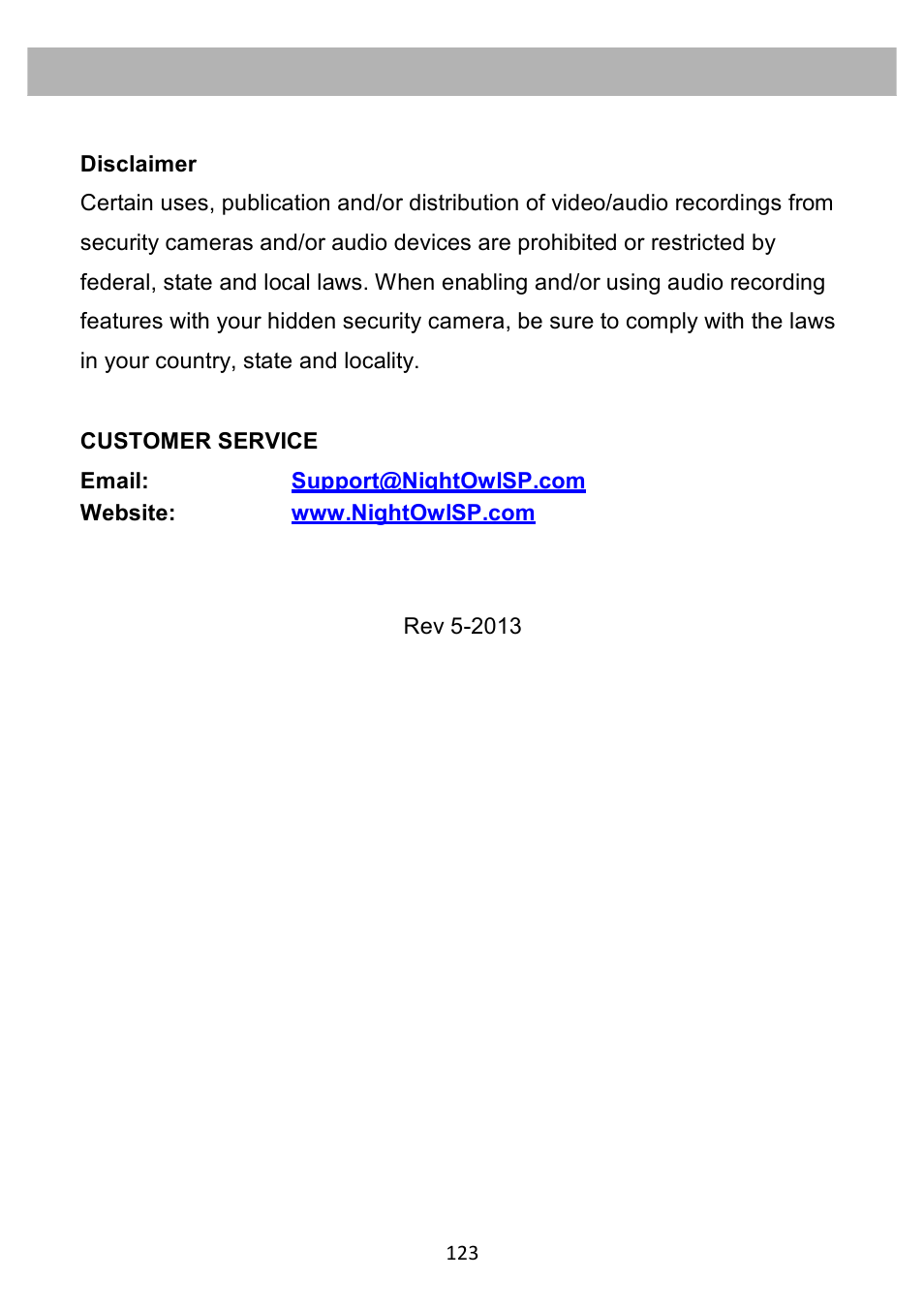 Night Owl PE-DVR4 user manual User Manual | Page 123 / 124