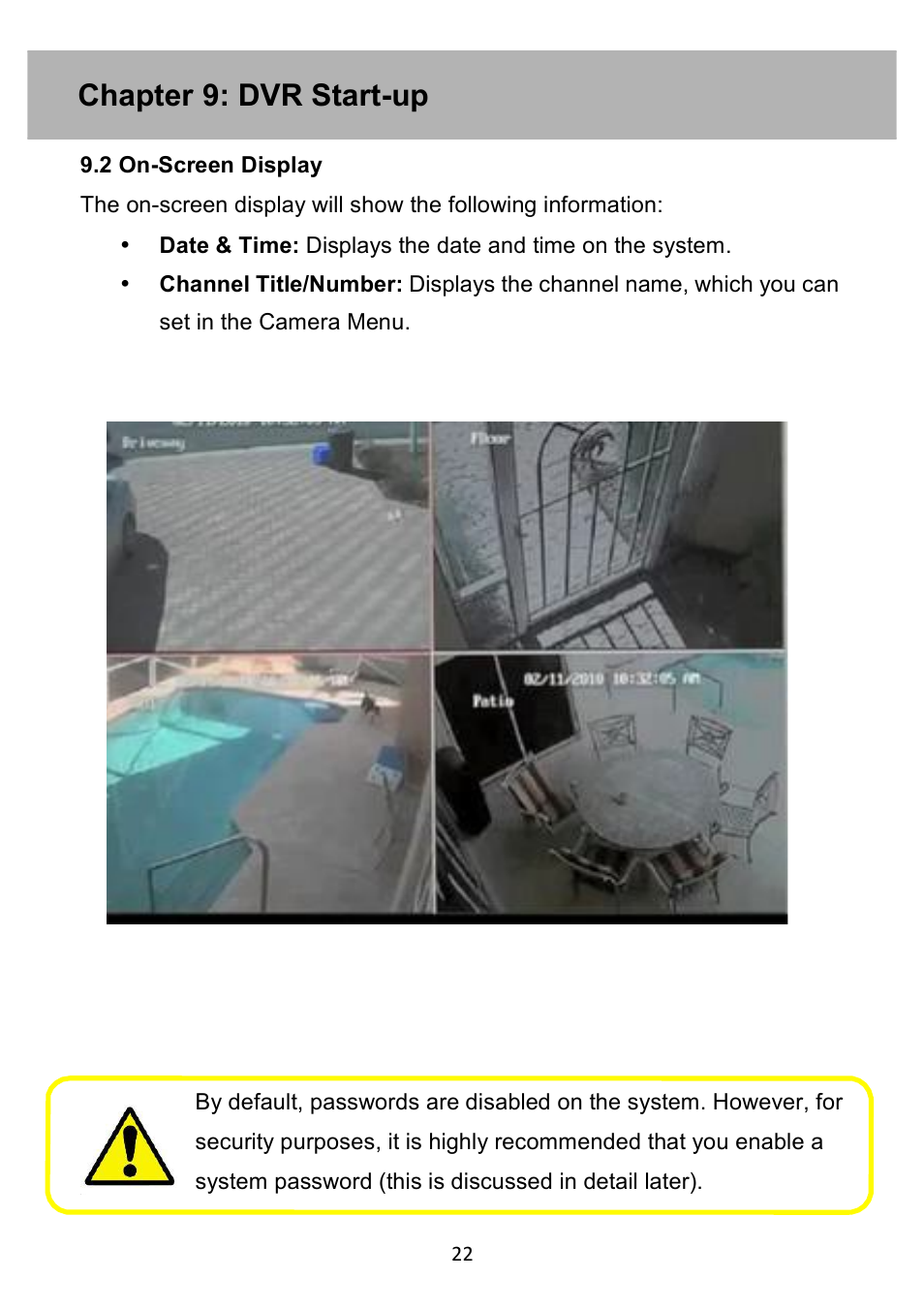 Chapter 9: dvr start-up | Night Owl PE-DVR4 user manual User Manual | Page 22 / 124