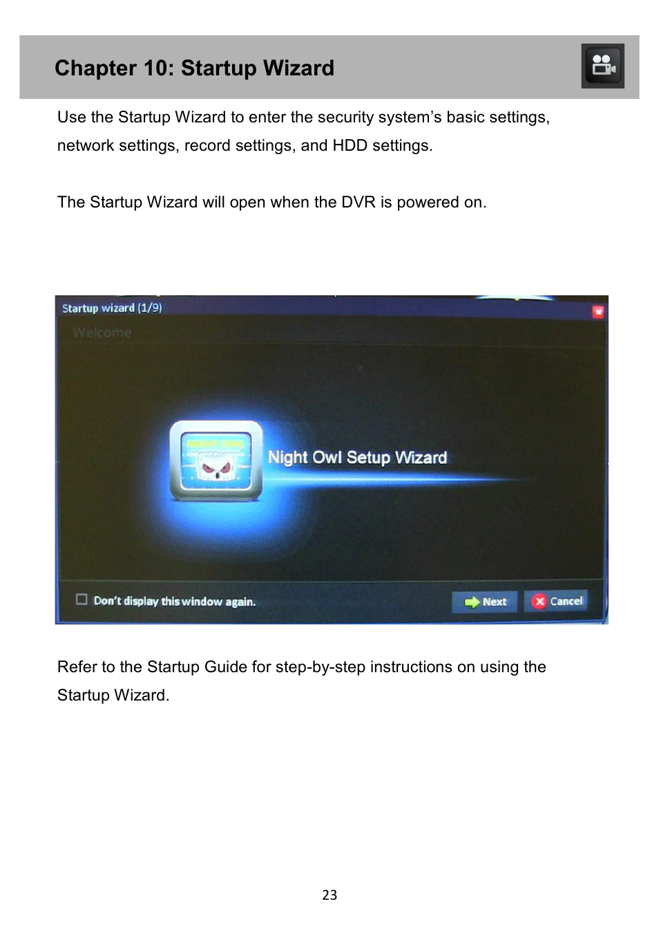 Chapter 10: startup wizard | Night Owl PE-DVR4 user manual User Manual | Page 23 / 124