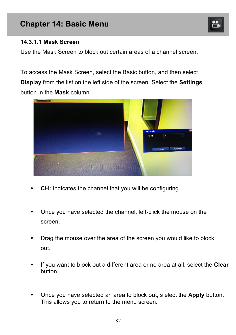 Chapter 14: basic menu | Night Owl PE-DVR4 user manual User Manual | Page 32 / 124