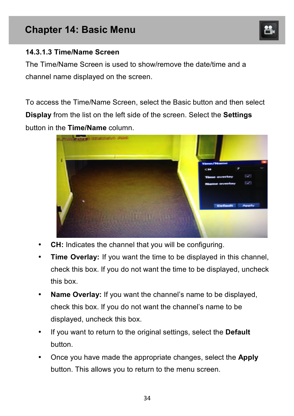 Chapter 14: basic menu | Night Owl PE-DVR4 user manual User Manual | Page 34 / 124