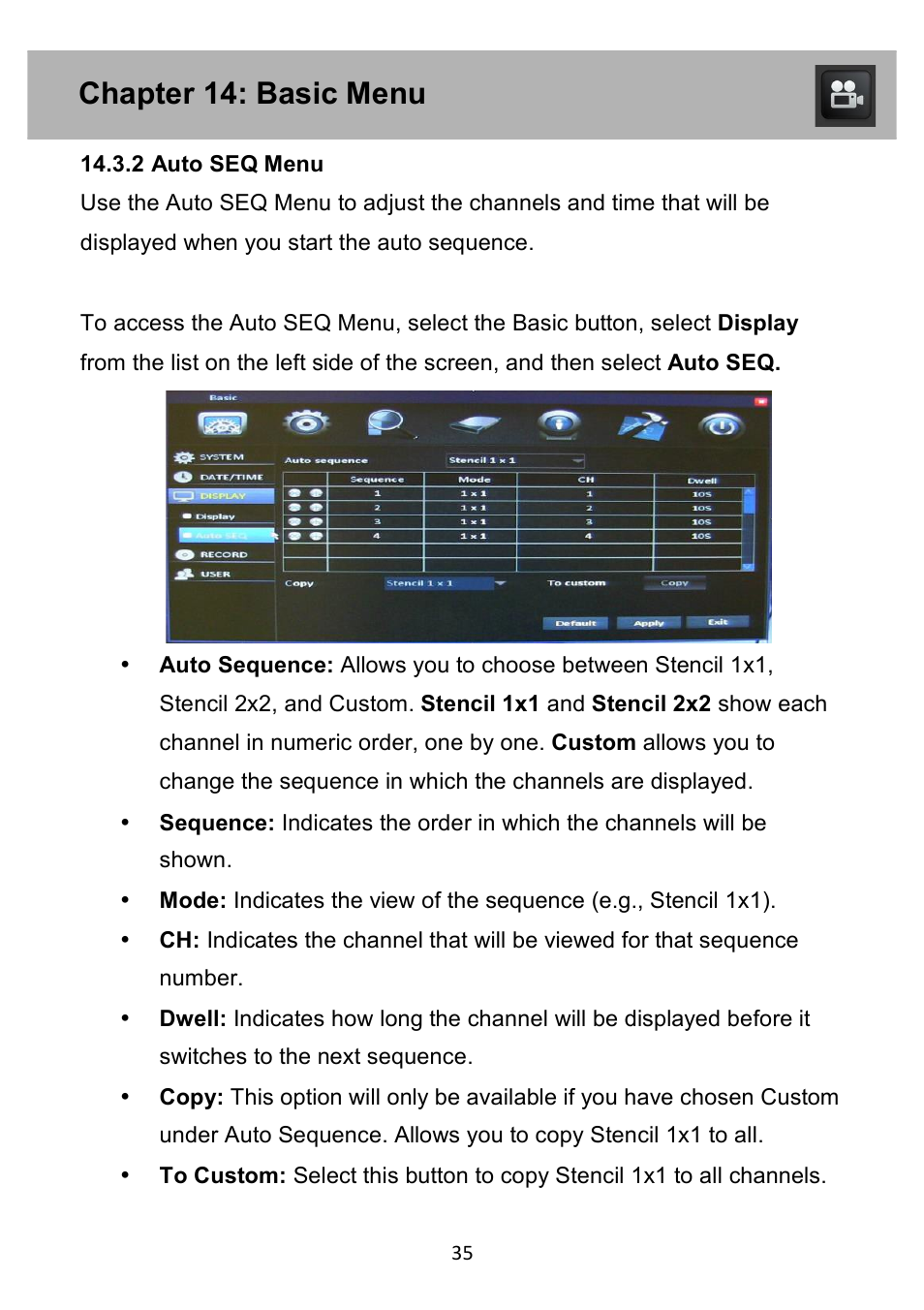 Chapter 14: basic menu | Night Owl PE-DVR4 user manual User Manual | Page 35 / 124