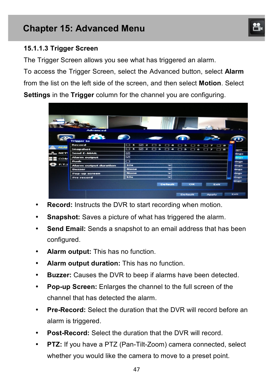 Chapter 15: advanced menu | Night Owl PE-DVR4 user manual User Manual | Page 47 / 124