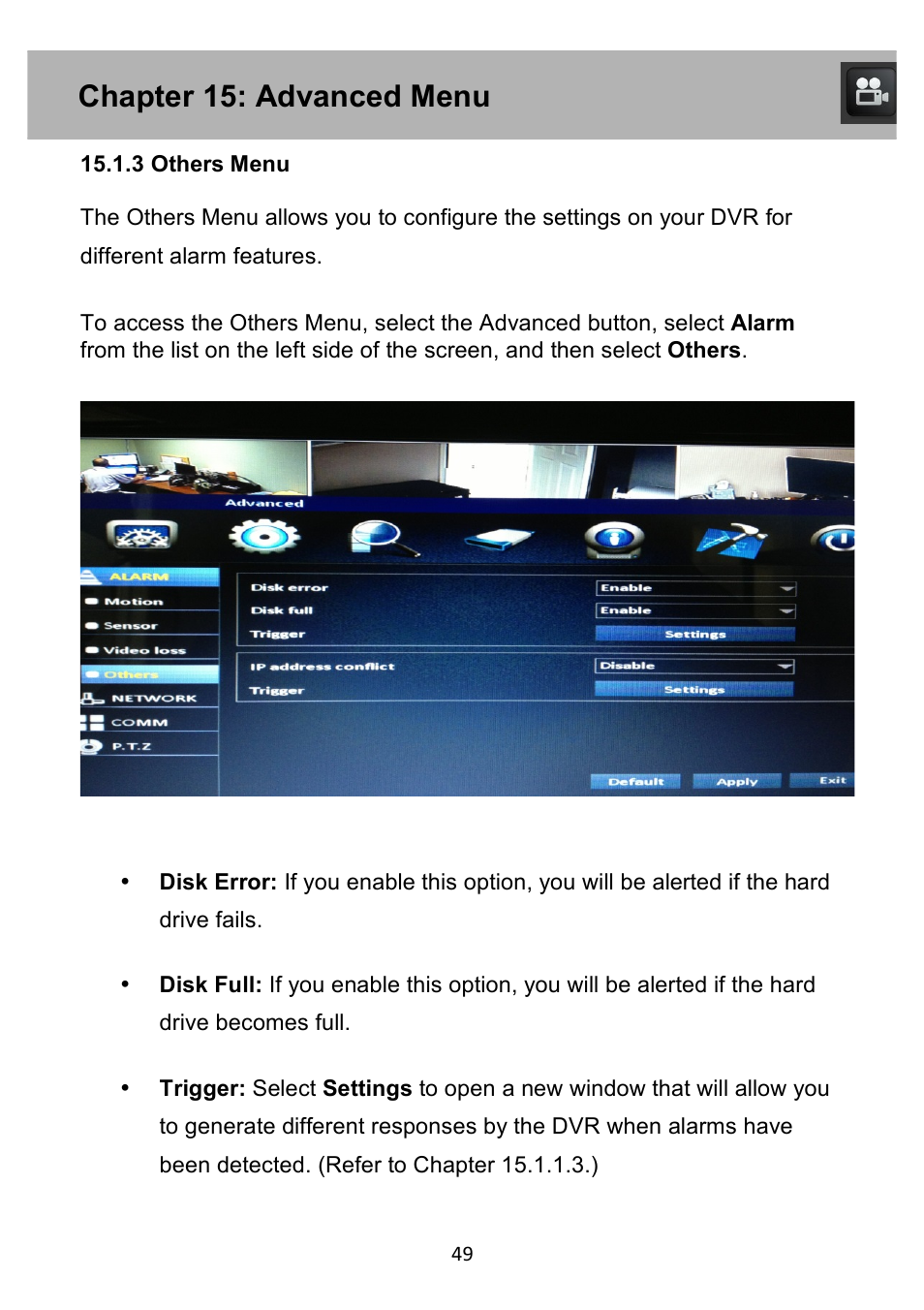 Chapter 15: advanced menu | Night Owl PE-DVR4 user manual User Manual | Page 49 / 124