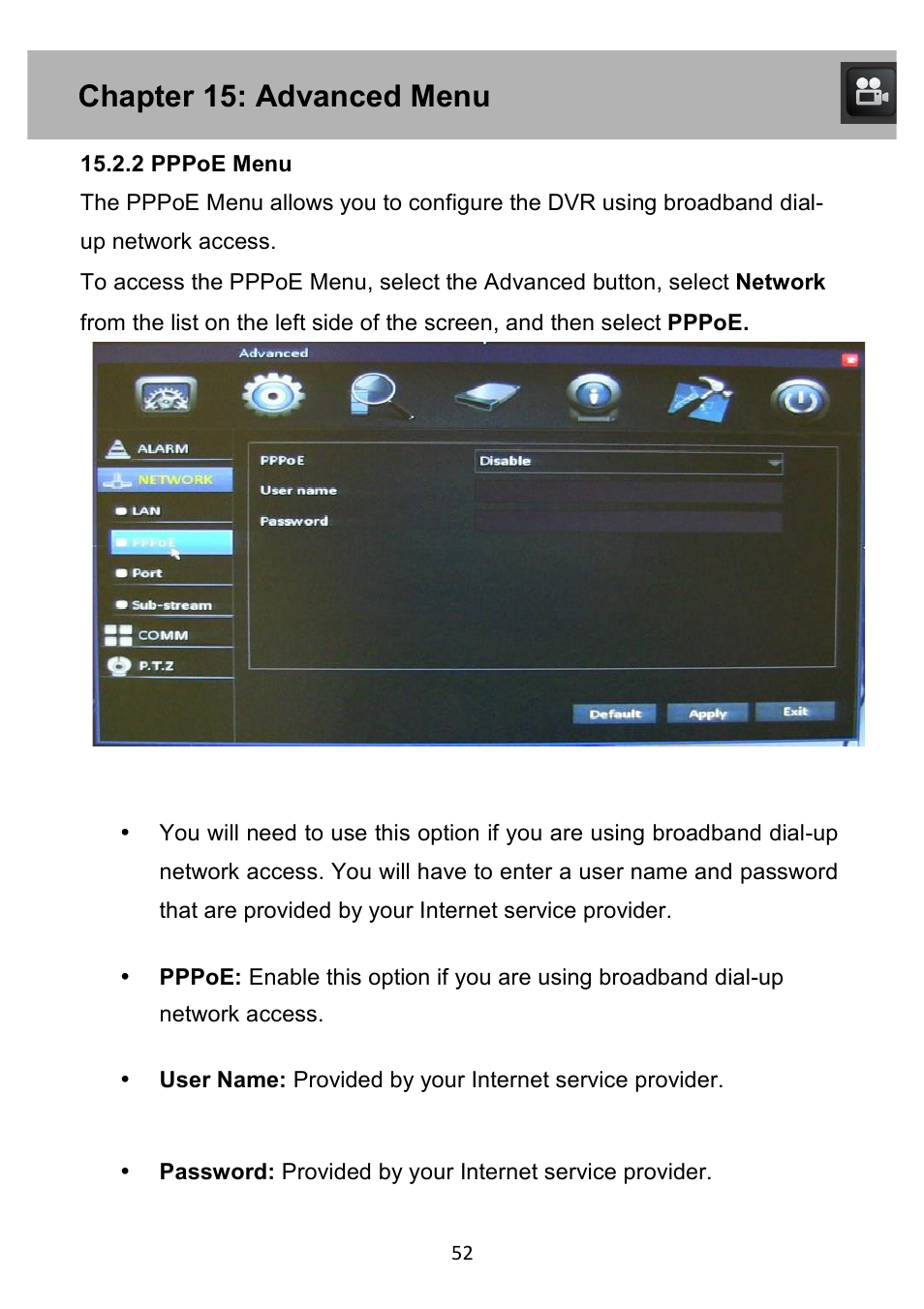 Chapter 15: advanced menu | Night Owl PE-DVR4 user manual User Manual | Page 52 / 124