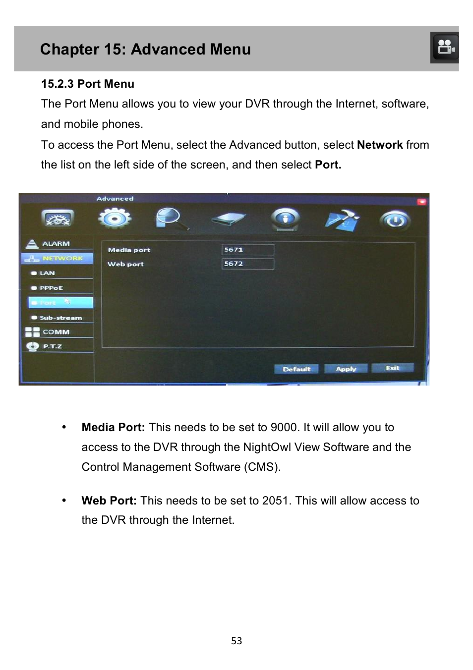 Chapter 15: advanced menu | Night Owl PE-DVR4 user manual User Manual | Page 53 / 124