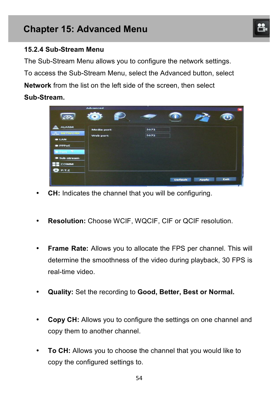 Chapter 15: advanced menu | Night Owl PE-DVR4 user manual User Manual | Page 54 / 124