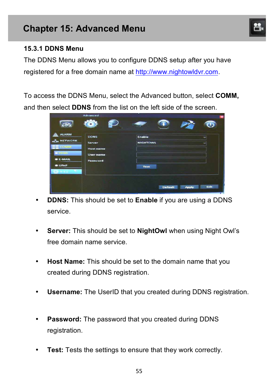 Chapter 15: advanced menu | Night Owl PE-DVR4 user manual User Manual | Page 55 / 124