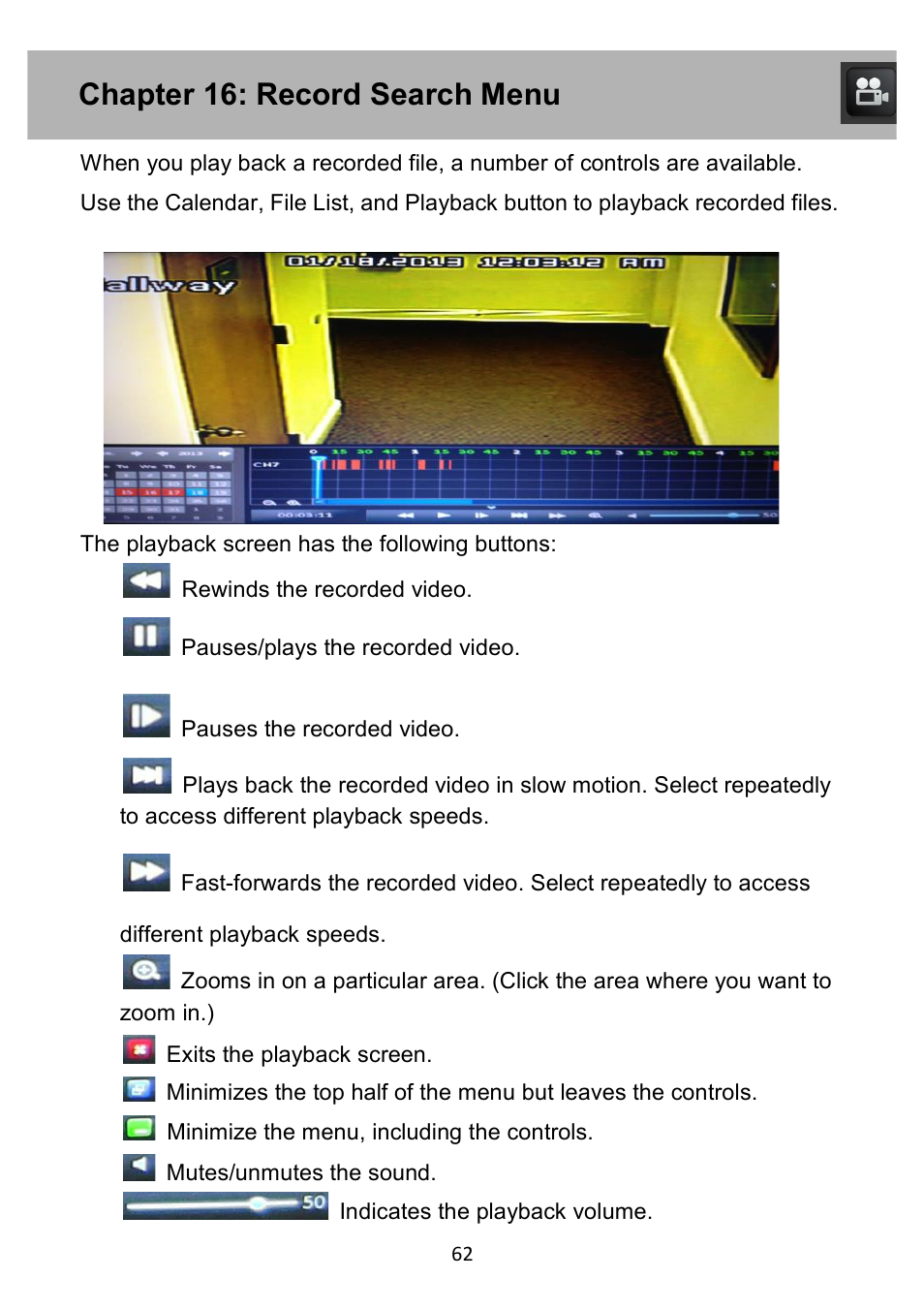 Chapter 16: record search menu | Night Owl PE-DVR4 user manual User Manual | Page 62 / 124