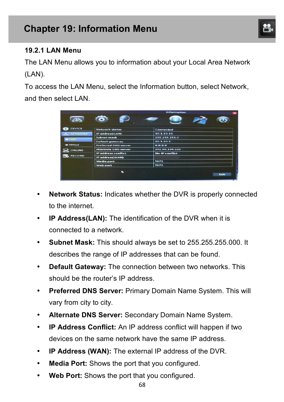 Chapter 19: information menu | Night Owl PE-DVR4 user manual User Manual | Page 68 / 124