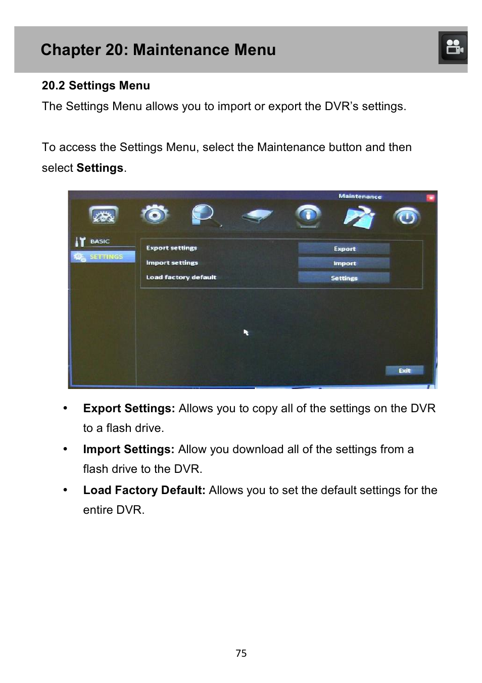 Chapter 20: maintenance menu | Night Owl PE-DVR4 user manual User Manual | Page 75 / 124