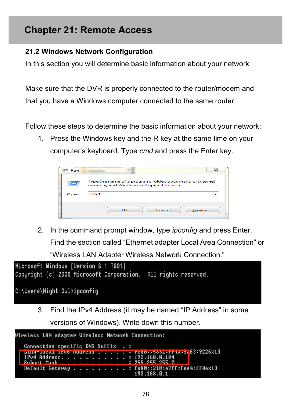 Chapter 21: remote access | Night Owl PE-DVR4 user manual User Manual | Page 78 / 124
