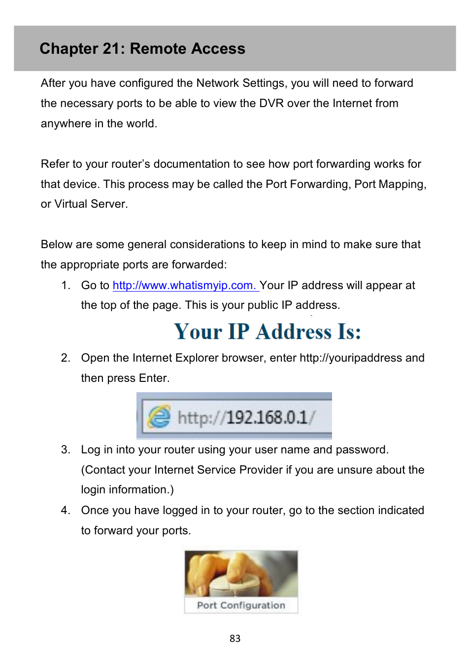 Chapter 21: remote access | Night Owl PE-DVR4 user manual User Manual | Page 83 / 124