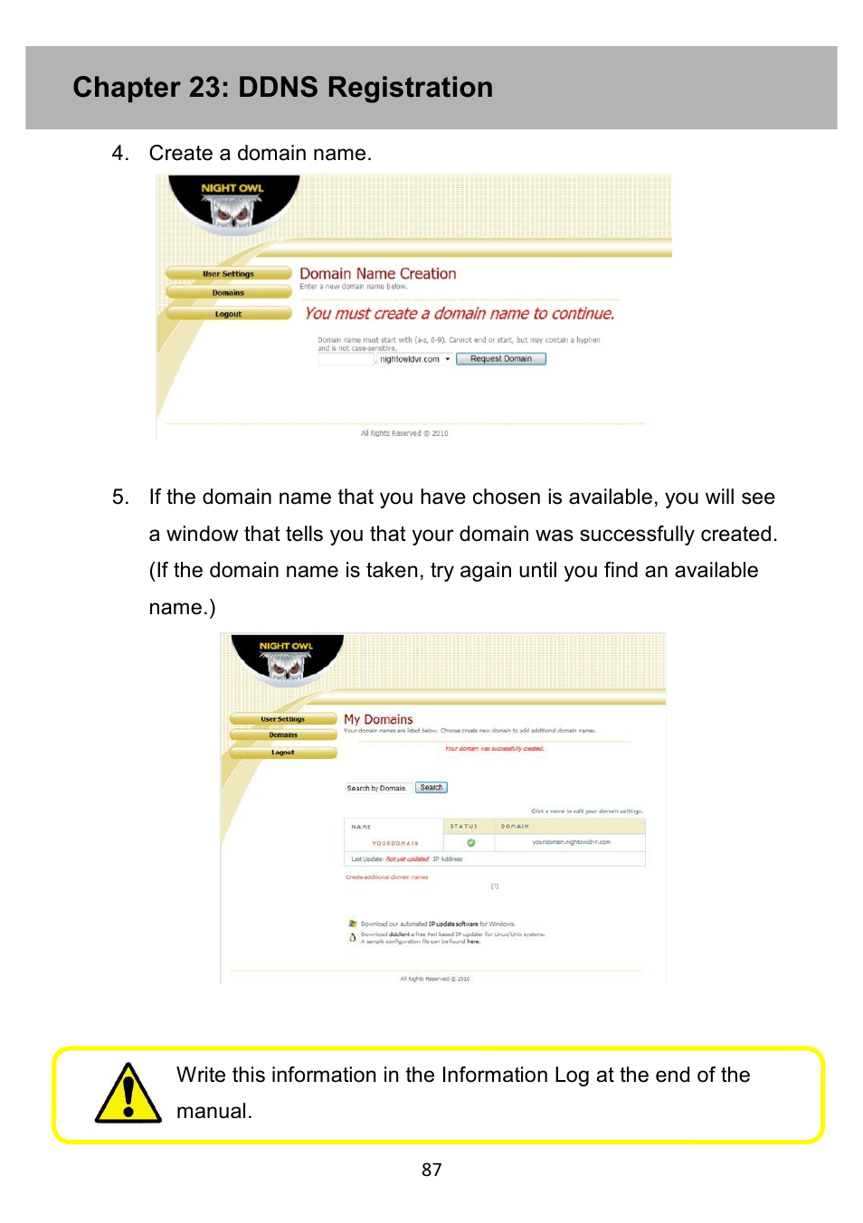 Chapter 23: ddns registration | Night Owl PE-DVR4 user manual User Manual | Page 87 / 124