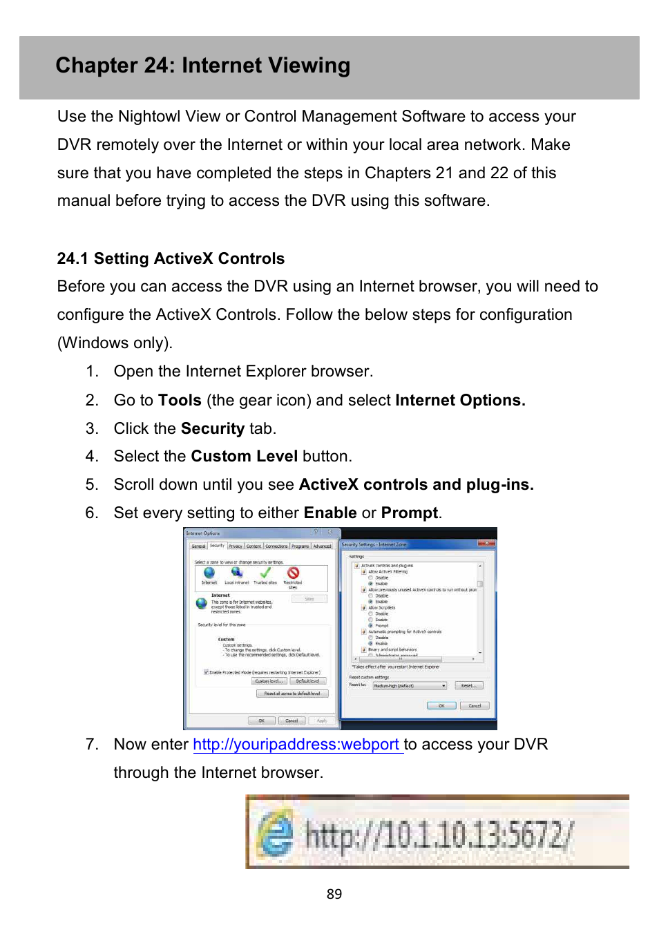 Chapter 24: internet viewing | Night Owl PE-DVR4 user manual User Manual | Page 89 / 124