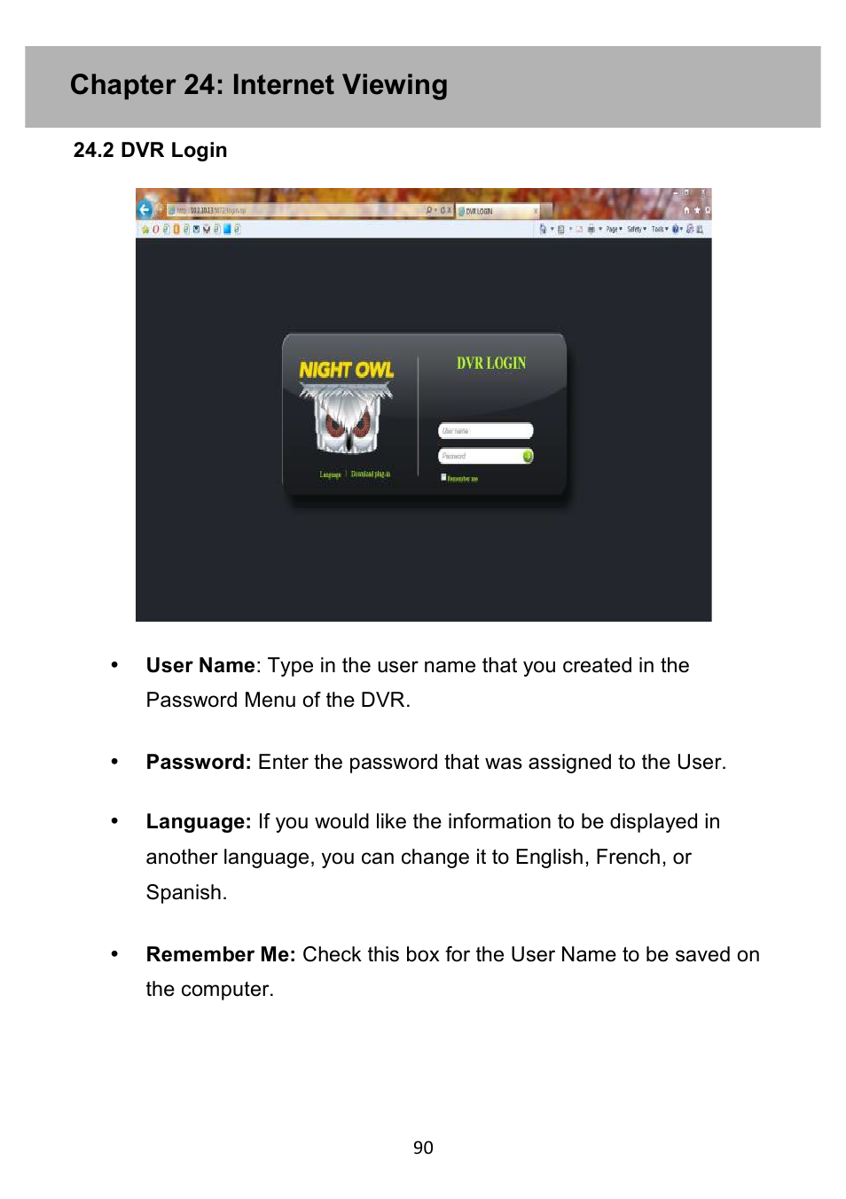 Chapter 24: internet viewing | Night Owl PE-DVR4 user manual User Manual | Page 90 / 124