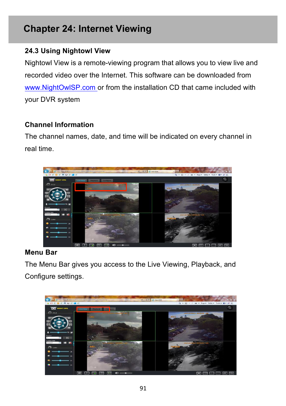 Chapter 24: internet viewing | Night Owl PE-DVR4 user manual User Manual | Page 91 / 124