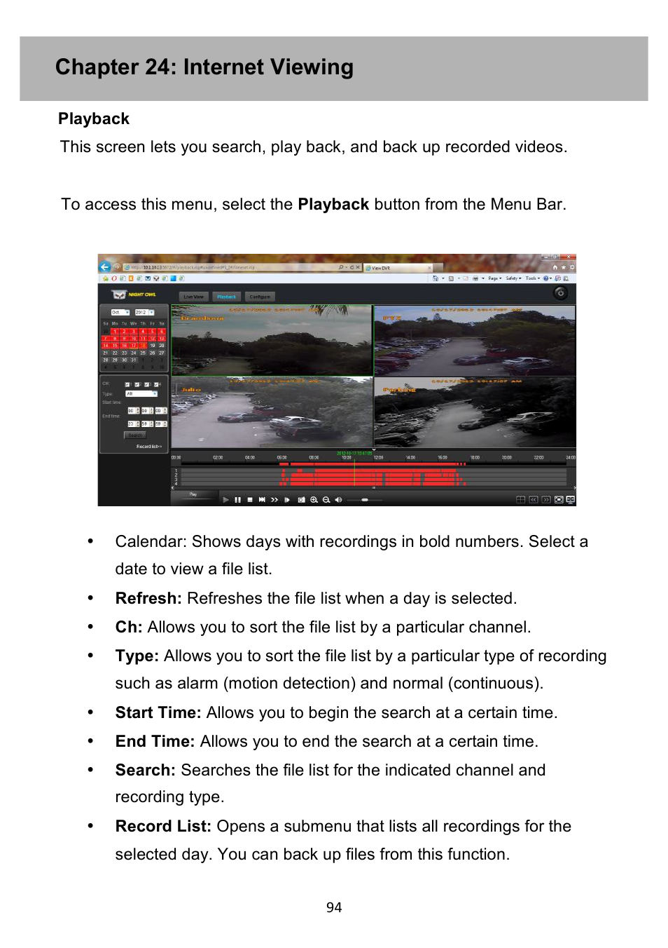 Chapter 24: internet viewing | Night Owl PE-DVR4 user manual User Manual | Page 94 / 124