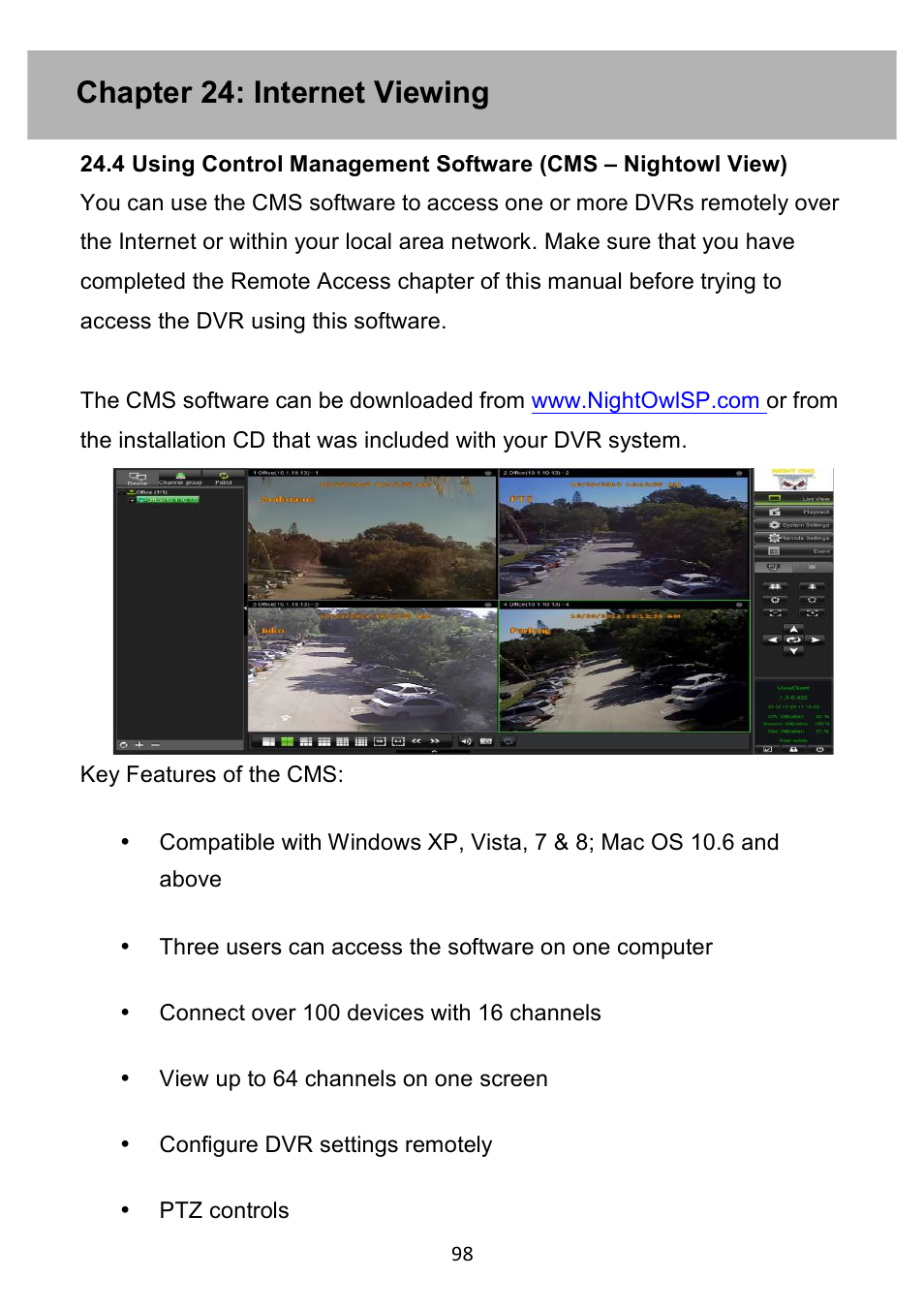 Chapter 24: internet viewing | Night Owl PE-DVR4 user manual User Manual | Page 98 / 124