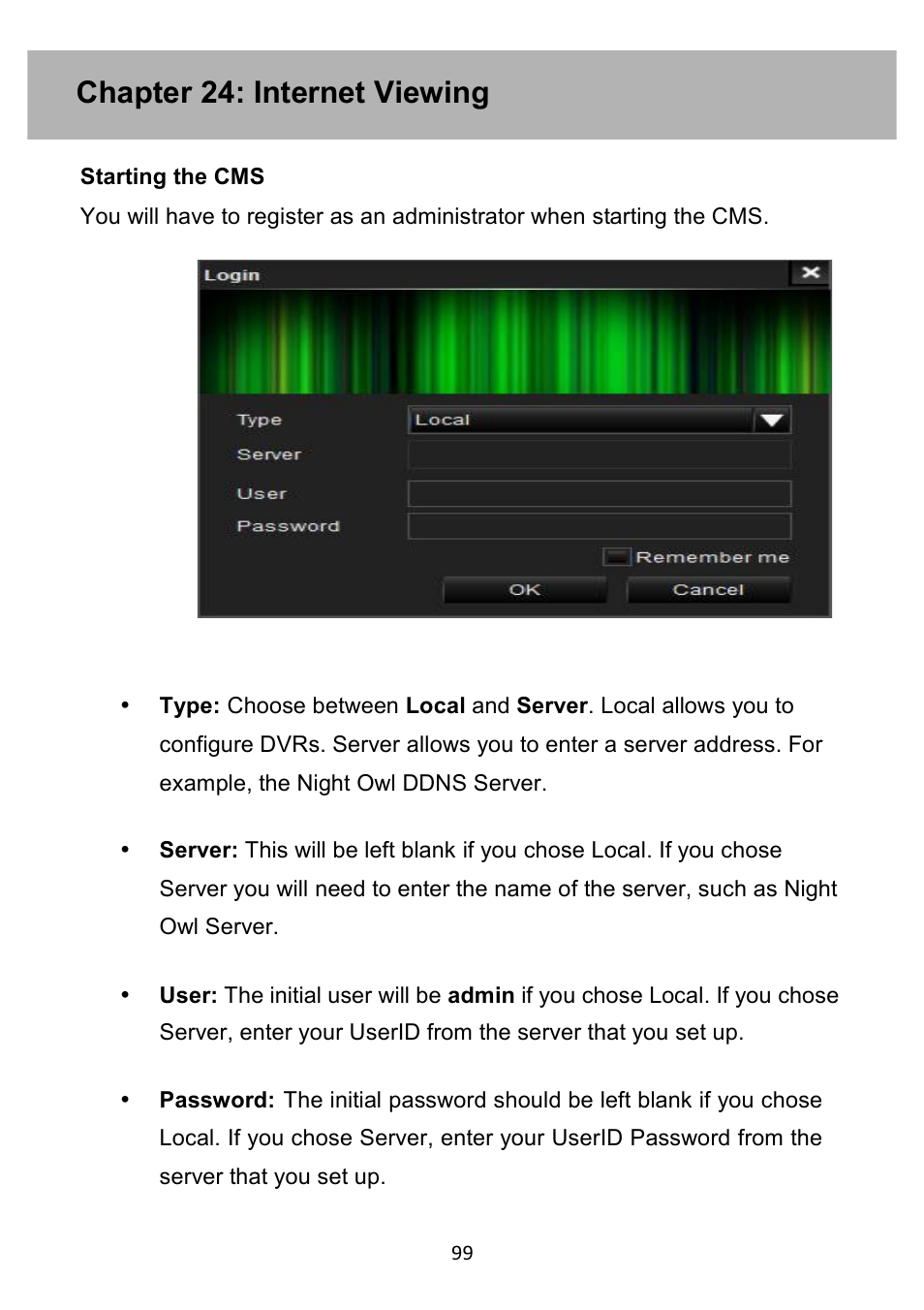 Chapter 24: internet viewing | Night Owl PE-DVR4 user manual User Manual | Page 99 / 124