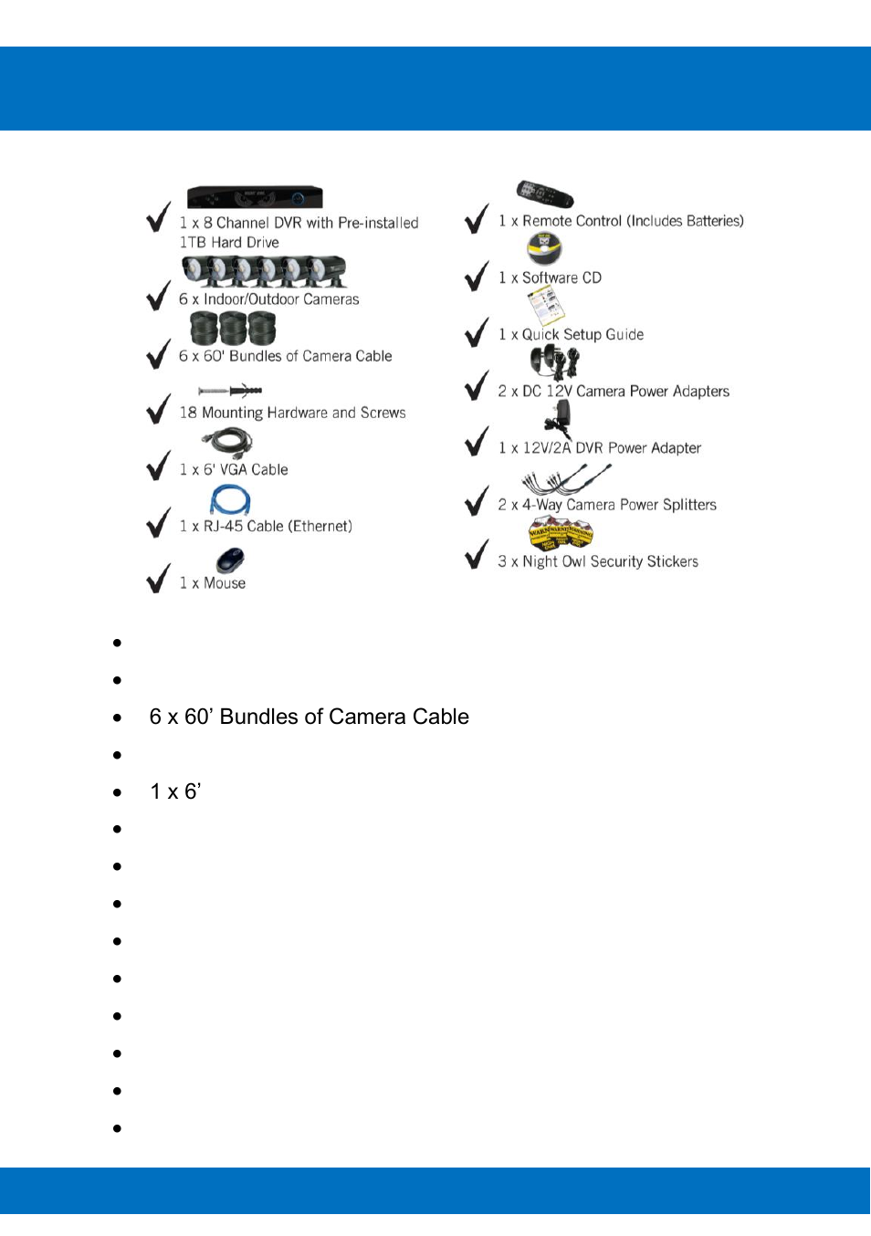 Chapter 2: package contents | Night Owl BJP-45 User Manual | Page 8 / 125