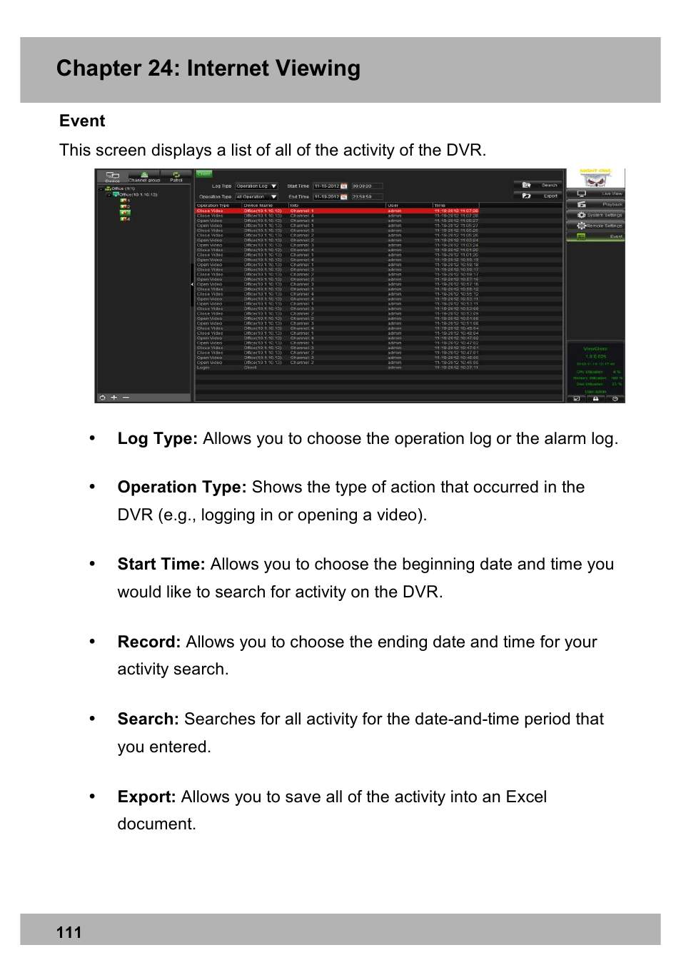 Chapter 24: internet viewing | Night Owl X100-DVR4-5GB user manual User Manual | Page 111 / 124
