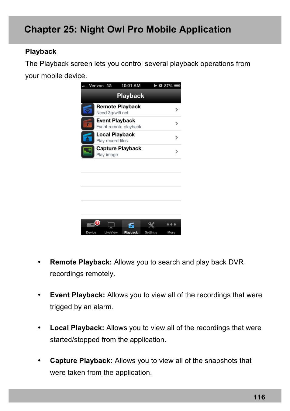 Chapter 25: night owl pro mobile application | Night Owl X100-DVR4-5GB user manual User Manual | Page 116 / 124