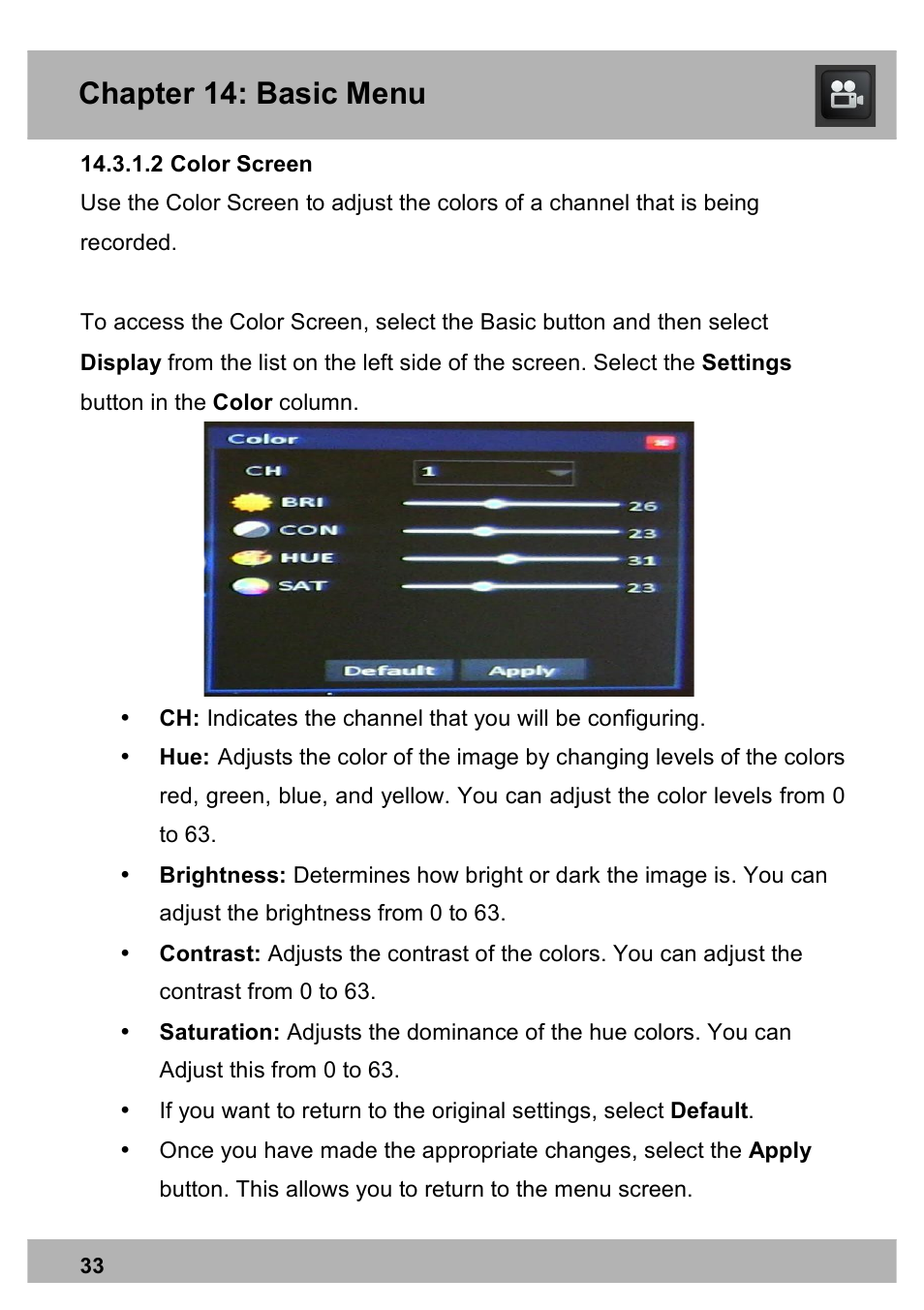 Chapter 14: basic menu | Night Owl X100-DVR4-5GB user manual User Manual | Page 33 / 124