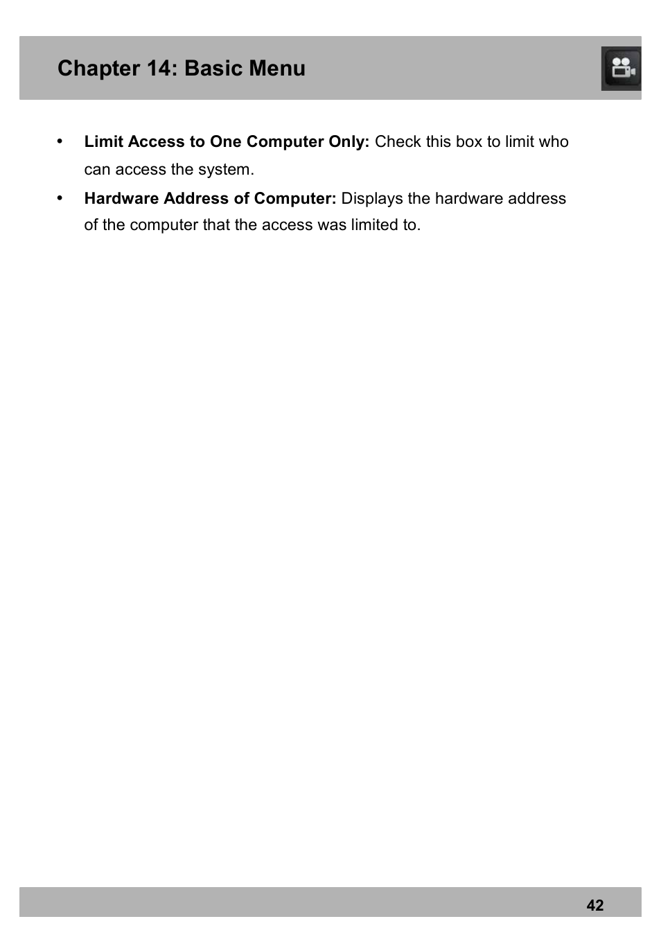 Chapter 14: basic menu | Night Owl X100-DVR4-5GB user manual User Manual | Page 42 / 124