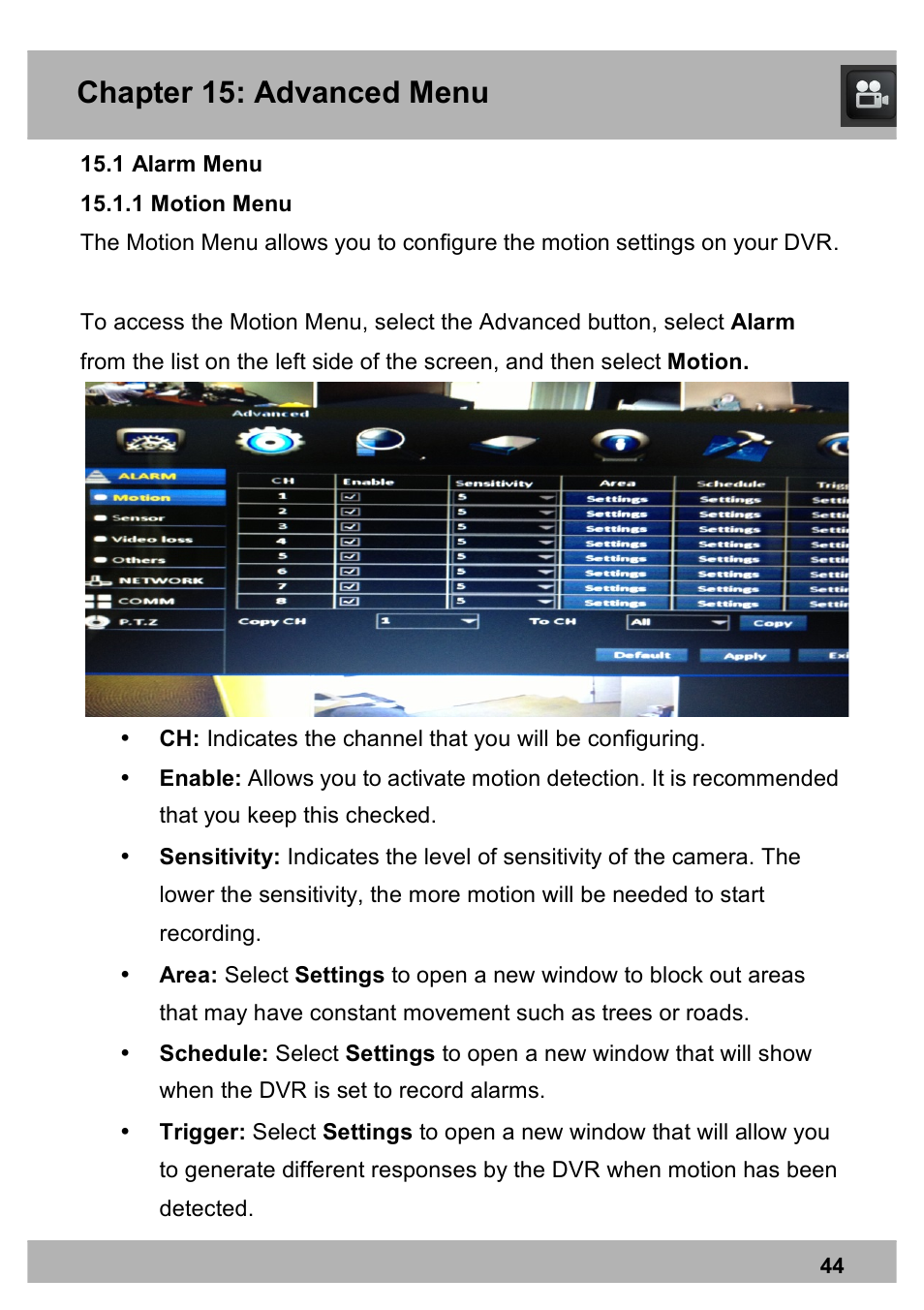 Chapter 15: advanced menu | Night Owl X100-DVR4-5GB user manual User Manual | Page 44 / 124