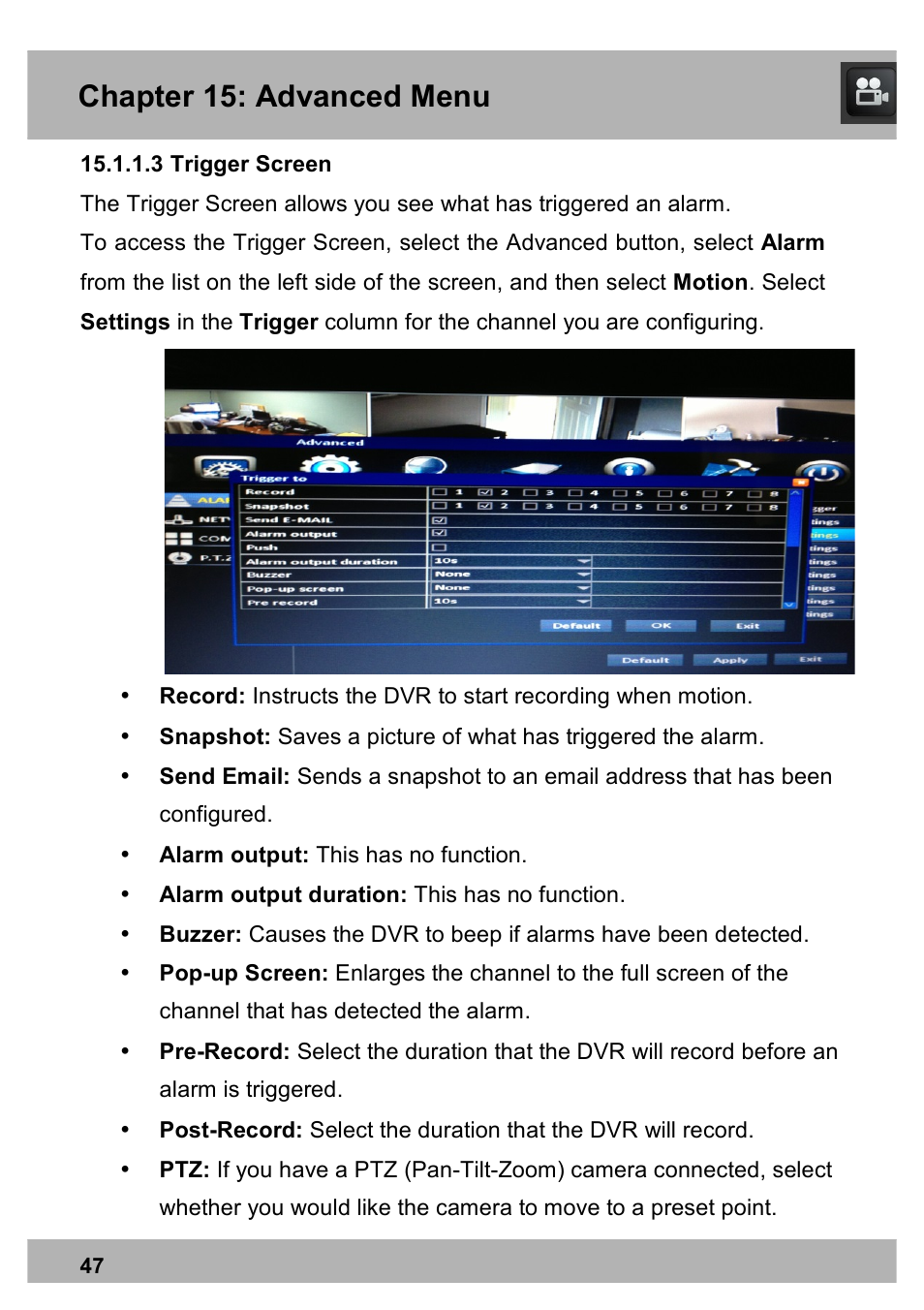 Chapter 15: advanced menu | Night Owl X100-DVR4-5GB user manual User Manual | Page 47 / 124